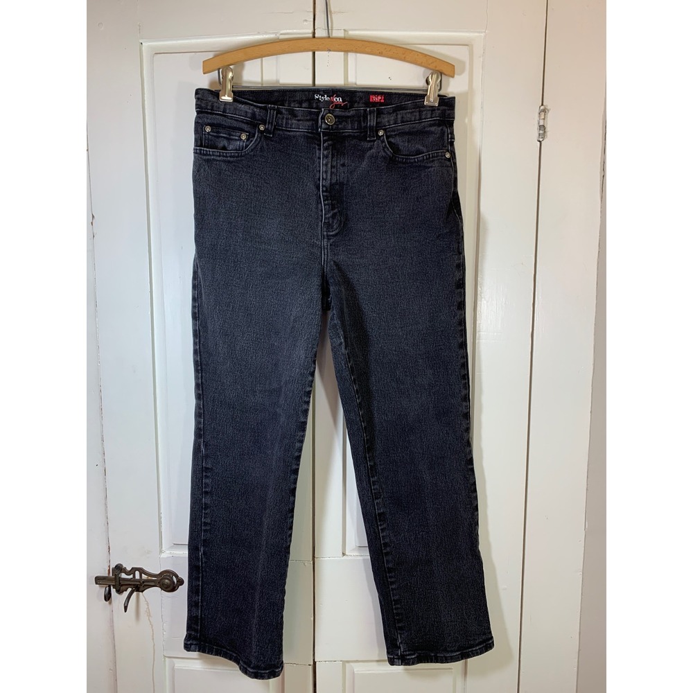 Style & Co Womens Straight Leg Jeans Faded Black High Rise Denim Pants 30x26.5
